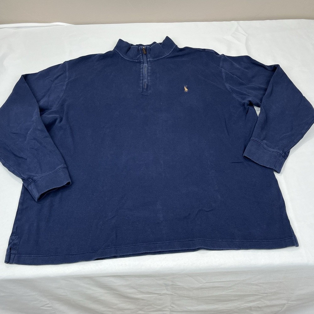 Polo Ralph Lauren Men's 2XLT Tall Estate Rib 1/4‎ Zip Sweater Blue Flesh Pony